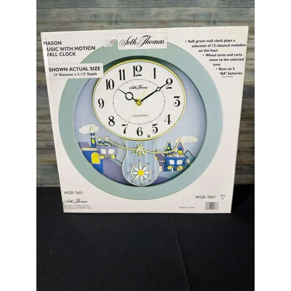 Seth Thomas Mason Music with Motion Green Frame Clock Gold Mining Carts NEW NOS‎